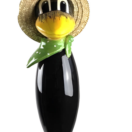 Raven with and straw hat and green scarf from Goose and Company
