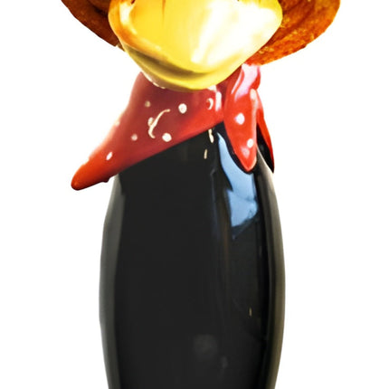Raven with and straw hat and red scarf from Goose and Company