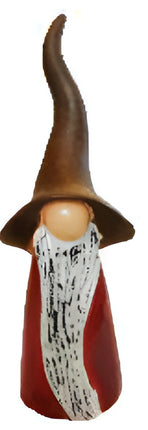 Dark red bodied gnome with brown hat covering the eyes from Goose and Company