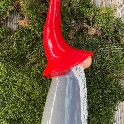 Decorative gnome with a red hat on a green moss background from Goose and Company