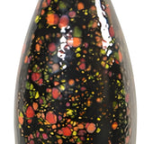 Black bodied 12in cat with multicolored accent spots, red ears, and playful green eyes from Goose and Company