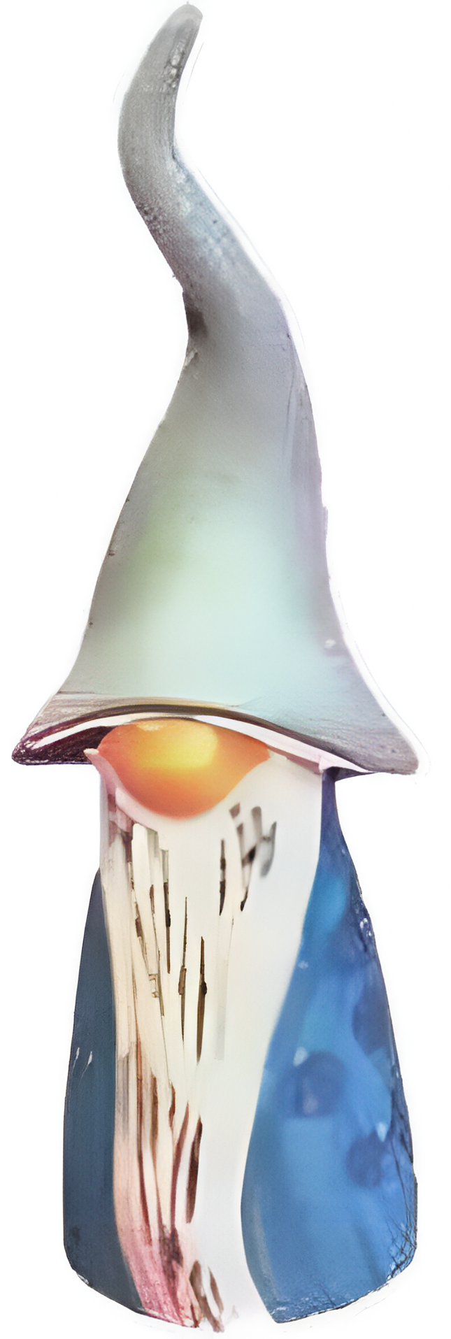 gnome with a grey hat, white beard, and blue body
