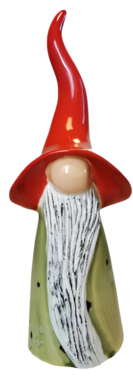 Gnome figurine with a red hat, green body, and white beard