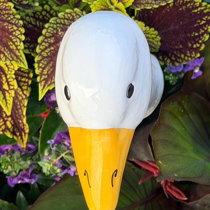Large Ceramic Goose Garden Statue, Hand Painted Czech Goose Neck Yard Art, White Goose Decor for Flower Beds, Planters & Garden Borders