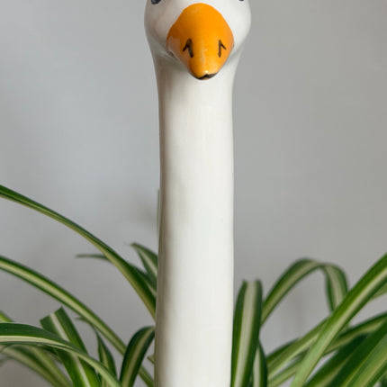 Small Ceramic Goose Plant Pick, Hand Painted Czech Goose for Potted Plants, White Goose Houseplant & Planter Decor, Plant Lover Gift