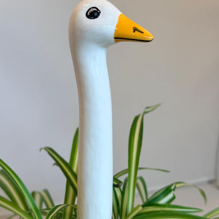 Small Ceramic Goose Plant Pick, Hand Painted Czech Goose for Potted Plants, White Goose Houseplant & Planter Decor, Plant Lover Gift