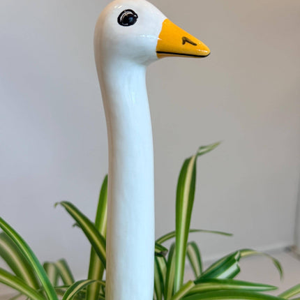 Small Ceramic Goose Plant Pick, Hand Painted Czech Goose for Potted Plants, White Goose Houseplant & Planter Decor, Plant Lover Gift