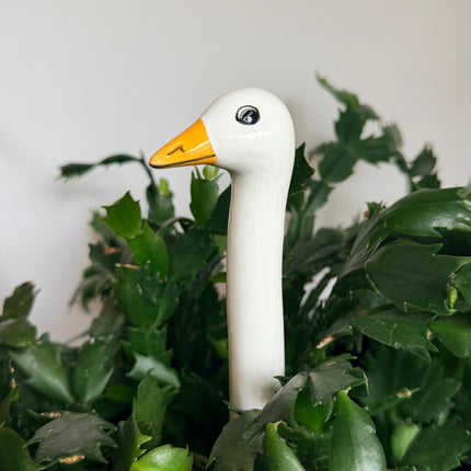 Small Ceramic Goose Plant Pick, Hand Painted Czech Goose for Potted Plants, White Goose Houseplant & Planter Decor, Plant Lover Gift