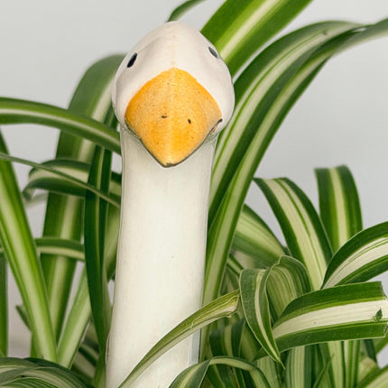 Mini Ceramic Goose Plant Pick, Tiny Hand Painted Czech Goose for Potted Plants, Small Houseplant Decor, Cute Plant Lover Gift