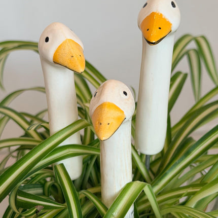 Mini Ceramic Goose Plant Pick, Tiny Hand Painted Czech Goose for Potted Plants, Small Houseplant Decor, Cute Plant Lover Gift