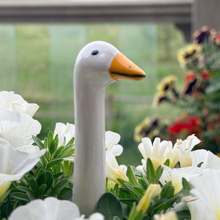 Mini Ceramic Goose Plant Pick, Tiny Hand Painted Czech Goose for Potted Plants, Small Houseplant Decor, Cute Plant Lover Gift