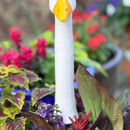 Large Ceramic Goose Garden Statue, Hand Painted Czech Goose Neck Yard Art, White Goose Decor for Flower Beds, Planters & Garden Borders