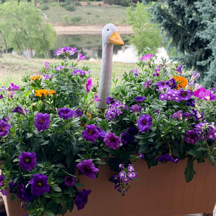 Medium Ceramic Goose Garden Statue, Medium Hand Painted Czech Goose Neck Yard Art, White Goose Decor for Planters, Pots & Flower Beds