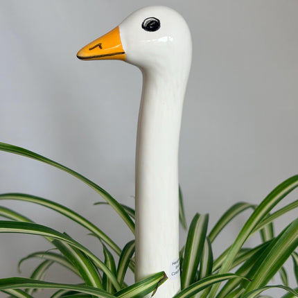 Small Ceramic Goose Plant Pick, Hand Painted Czech Goose for Potted Plants, White Goose Houseplant & Planter Decor, Plant Lover Gift