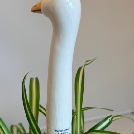 Small Ceramic Goose Plant Pick, Hand Painted Czech Goose for Potted Plants, White Goose Houseplant & Planter Decor, Plant Lover Gift