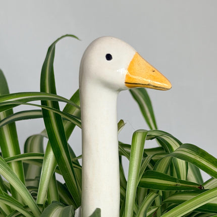 Mini Ceramic Goose Plant Pick, Tiny Hand Painted Czech Goose for Potted Plants, Small Houseplant Decor, Cute Plant Lover Gift