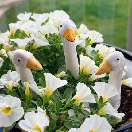 Mini Ceramic Goose Plant Pick, Tiny Hand Painted Czech Goose for Potted Plants, Small Houseplant Decor, Cute Plant Lover Gift